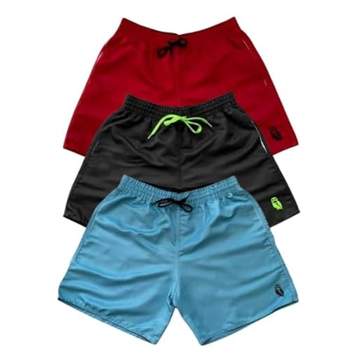 Kit 3 Bermudas Masculina Moda Praia Short Tactel Viagem (BR, Alfa, GG, Regular, Regular, VERMELHO PRETO AZUL)