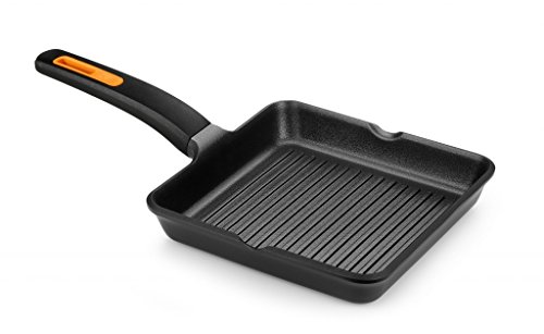 Braisogona Effiziente Plus Aluguss Grillpfanne, quadratisch, schwarz, Aluminiumguss, schwarz, 22 cm