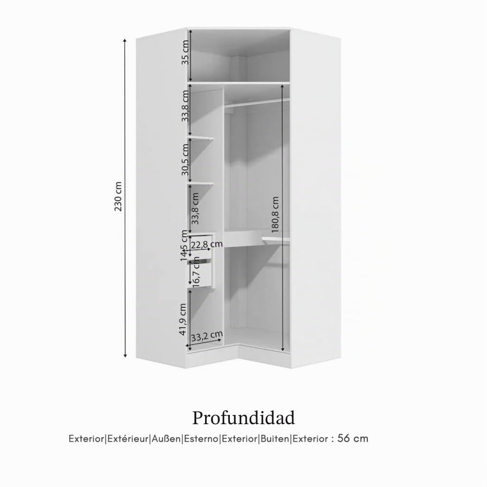 Befara Vestidor Rinconero Txokoa, Blanco, 105 x 56 x 230 cm, Vestidor esquinero Blanco de 105 x 56 x 230 cm