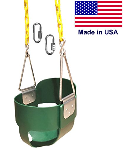 SAFARI SWINGS High Back Full Bucket Kids Swing Seat (USA MADE, Includes 67" of Coated Chain, 2 Quick Links) Green Outdoor Baby, Children & Toddler Swing Set Accessories For The Playground, Backyard