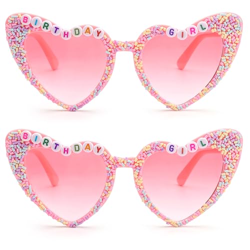 Birthday Glasses for Women, Heart Sunglasses, Pink Sunglasses Birthday Gifts Rhinestone Heart Shaped Sunglasses