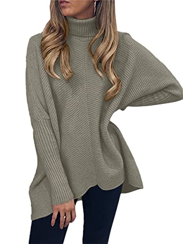Image of ANRABESS Womens Casual Fall Sweater Turtleneck High Neck Batwing Sleeve Oversized Sweater Dress