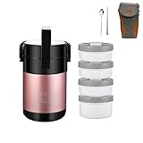 断熱弁当箱セット 保温スープ容器 ステンレスランチジャー 2段 /3段 /4段大型フードサーモスジャー 真空304 ステンレスランチジャー 弁当箱 保温弁当箱ランチジャー ランチボックス 通勤 運動会 通学 キャンプ (Pink,2.6L)