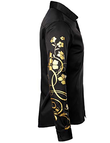 ZEROYAA Men's Hipster Shiny Design Slim Fit Long Sleeve Button Up Party Dress Shirts2