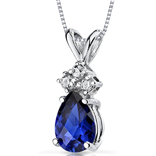 PEORA 14K White Gold Created Blue Sapphire with Genuine Diamonds
