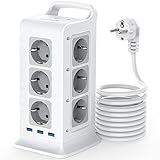[Regleta Enchufes 15 EN 1] AUOPLUS integra 12 tomas de corriente y 3 USB en una torre enchufes vertical de toma de corriente, lo que permite conectar hasta 15 dispositivos al mismo tiempo. 3 puertos USB con circuitos integrados inteligentes soportan una corriente total de 3,1 A. Detecta automáticamente tu dispositivo y proporciona la corriente más rápida, hasta 2,4 A, utilizando un único puerto USB. Regleta inteligente la solución ideal para el hogar, la oficina, las reuniones, los viajes, etc.