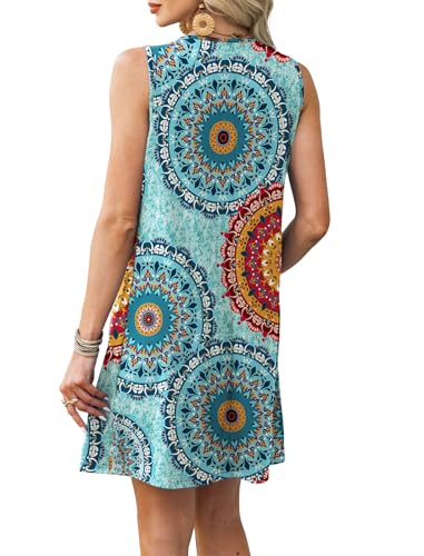 Image of RUMIA Swimsuit Coverup for Women Summer Sleeveless Beach Dress | Crew Neck, Pockets, Eyelet, Boho, Above knee Length, A-Line. Everyday wear, Sundresses, Cruise Wear, Vacation essential