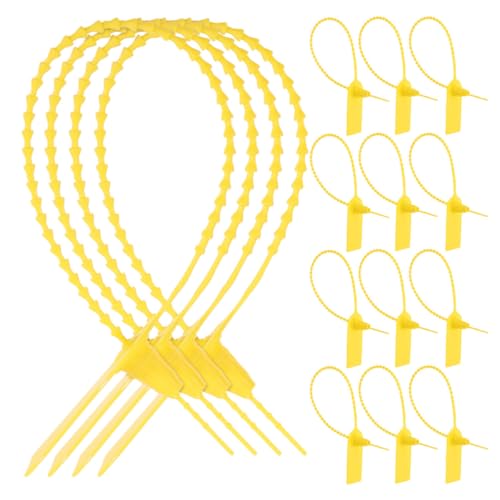 TOMETURE 50pcs Waterproof Yellow Plastic Shipping Tags with Zip Ties, Writable Cable Tie Labels for Logistics, Industrial Packaging, and Secure Luggage Identification