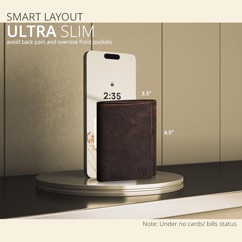 real leather mens trifold wallet rfid blocking slim minimalist front pocket - thin amp stylish with id window in gift box