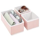 mDesign Juego de 3 Cajas organizadoras – Cestas de Tela de Diferentes tamaños para cajones – Organizadores para armarios para Guardar Calcetines, Ropa Interior y más – Rosa/Blanco