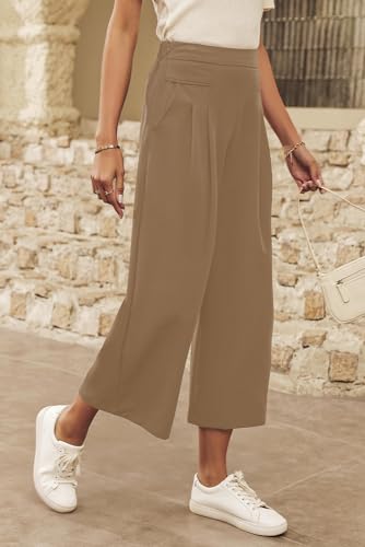 Dokotoo Womens Wide Leg Cropped Suit Pants Work Business Palazzo Summer Pleated Waisted Side Zipper Up Trousers with Pockets3