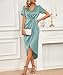 Sexyshine Women's Wrap V Neck Short Sleeve Satin Midi Dress Split Hem Ruched Pleated Formal Evening Party Dresses(31103LB,L) Light Blue