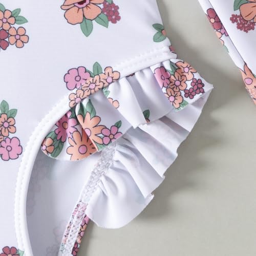 Goodplayer Baby Girl Swimsuit One-Piece Long Sleeve Rash Guard with Hat Set Zipper Bathing Suit4