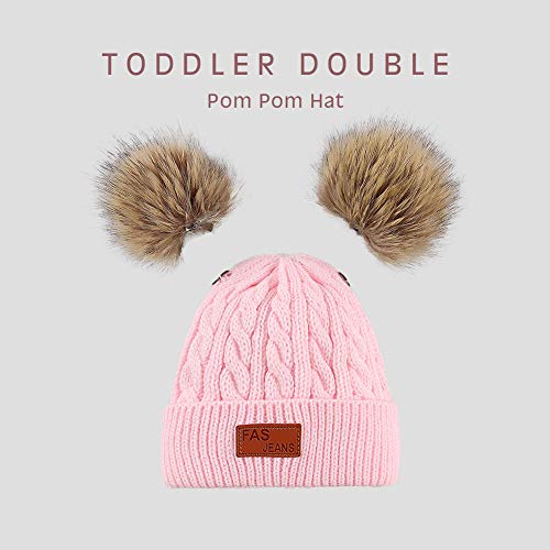 Infant Toddler Baby Knitting Woolen Hat Warm Winter Pure Color Double Pom Pom Boys Girls Beanie Cap (1-3 Years Old, A-Light Pink)