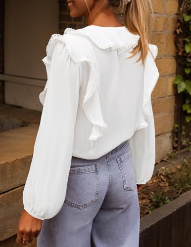 MEROKEETY Women's Fall Long Sleeve Ruffle Blouse Dressy Casual Top V Neck Trendy Business Work Shirts 20253
