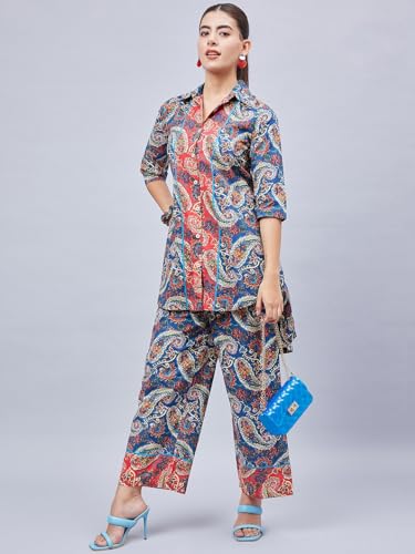 Image of WineRed Women Green Paisley Print Hi-Low Co-ord Set
