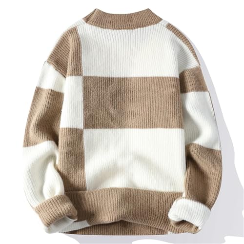 Men Plaid Loose Pullover Sweater Long Sleeve Crew Neck Patchwork Casual Knit Jumper2