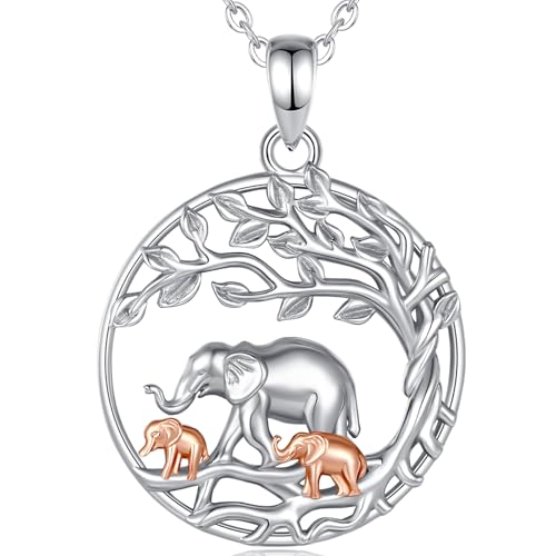 INFUSEU Sterling Silver Elephant Bear Necklaces for Women Sweet Family Bond Jewelry, 18 Inch Chain