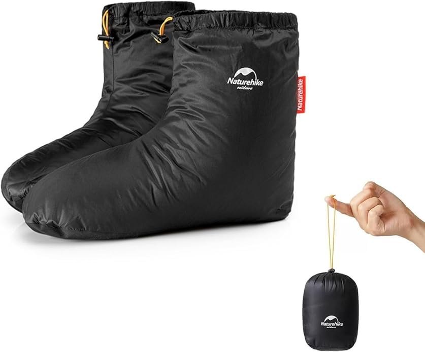 Naturehike Ultralight Winter Goose Down Booties, Camping Warm & Cozy Down Sleeping Socks for Men & Women, Down Filled Slipper Boots with Storage Bag (l, black)