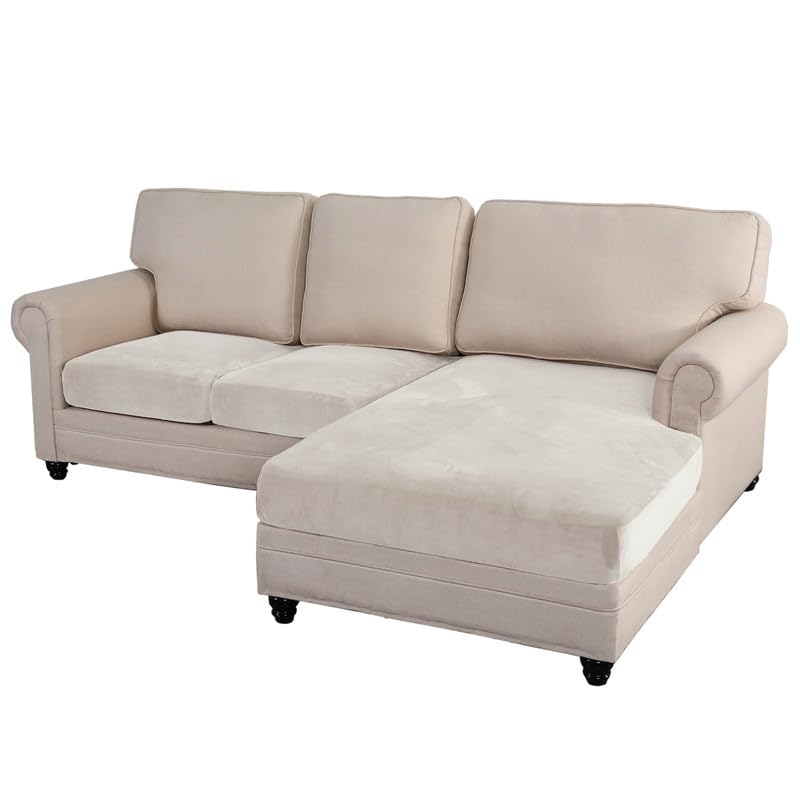 MingfuxinVelvet Sectional Couch Covers 3 Pieces Sofa Seat Covers Chaise Slipcovers, L Shape Separate Cushion Couch Chaise Cover Elastic Furniture Protector for Both Left/Right Sectional Sofa Couch