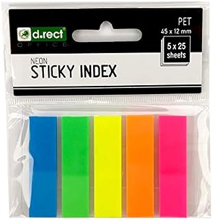 D.RECT Adhesive Strips Page Marker Index Sticky Marker Film Text Strips PET Film 45 x 12 mm 5 x 25 Strips 800084 Multicolor