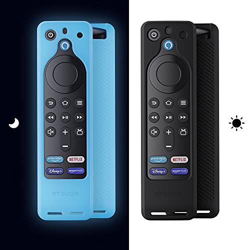 [2 PCS] Stouchi 2021 Funda de Silicona para Control Remoto de Fire TV,Liviana,a Prueba de Golpes y Antideslizante,Compatible con el Nuevo Alexa Voice Control Remoto(3 Gen) (Azul Oscuro & Azul Cielo) Cover