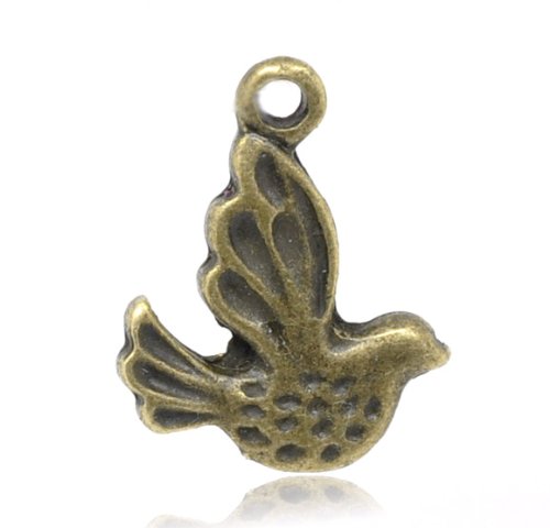 PEPPERLONELY 50pc Antiqued Bronze Alloy Bird Charms Pendants 13x11mm (1/2"