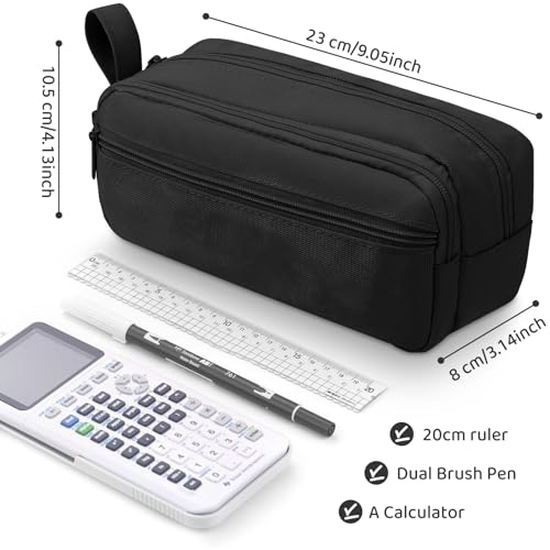 Image of YOPCDJ Large Capacity Pencil Case 4 Compartments, Cute Aesthetic Pencil Bags with Zipper Large Pencil Box, Desk Organizer for College School Teen Girl Boy Men Women, Makeup Bag (Black)