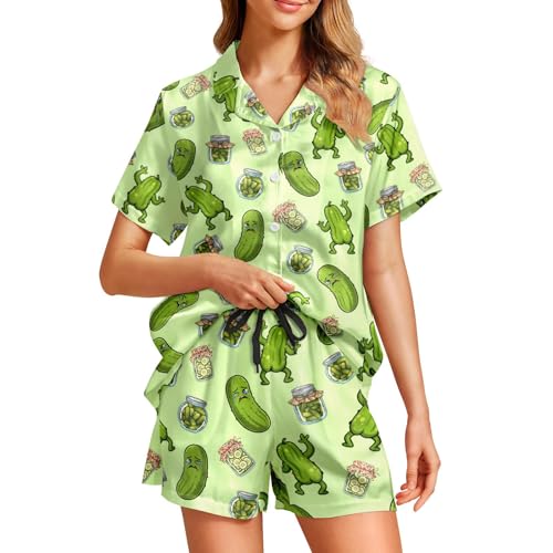 RSWSMXD Funny Womens Pajama Set Short Sleeve Pickle Lounge Sets Pajamas Pjs Button Down Sleepwear Soft Loungewear