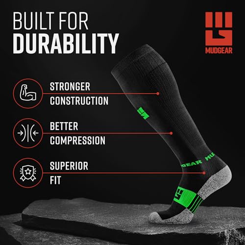 Image of MudGear Graduated Compression Socks, Durable, Sweat-Resistant OCR Performance Socks with Cushioned Footbed, Made in USA