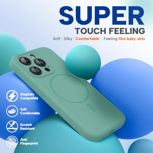 Image of miracase Magnetic for iPhone 15 Pro Case, [Soft Anti-Scratch Microfiber Lining], Compatible with MagSafe, Liquid Silicone Shockproof Drop Protection Phone Case for 15 Pro, Midnight Green
