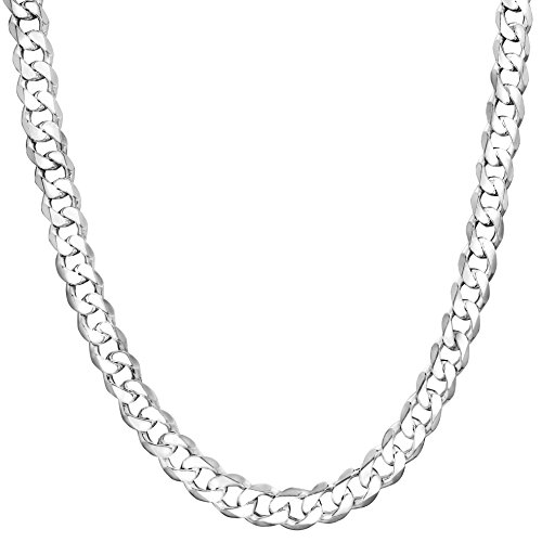 Honolulu Jewelry Company Solid Sterling Silver 4mm 6mm 7mm or 7.5mm Cuban Curb Link Chain Necklace or Bracelet For Men Lobster Clasp Made in Italy, 7.5