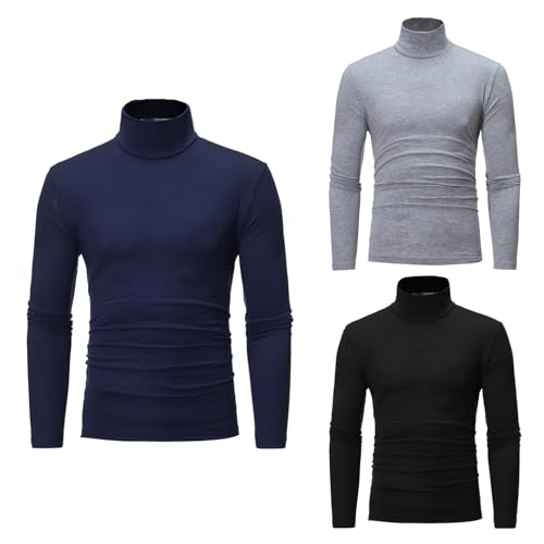 ranrann Lot de 3 Haut Thermique Homme Manche Longue T-Shirt sous-vêtement Maillot de Corps Slim Automne Hiver Casual Sport Basique Noir, Bleu Marine et Gris M