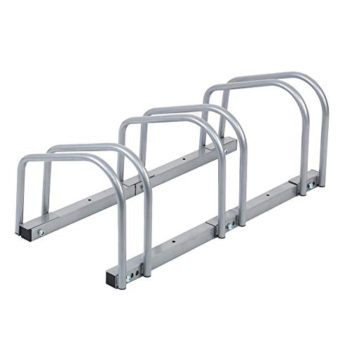 Aparcamiento Para Bicicleta Soporte,3 Bicicletas, 35-60 mm Ancho de Llanta, Estacionamiento, Piso, Almacenamiento, Montaje en Pared, Bicicleta, al Aire Libre, Soporte de Bloqueo (Plateado)