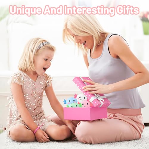 4 Stück Axolotl Squeeze Toy – Stressabbau & Sensorisches Spielzeug, Squishy Anti-Stress Spielzeug für Kinder & Erwachsene, Glitzernde Axolotl Fidget Toys(Grün, Blau, Pink, Weiß)