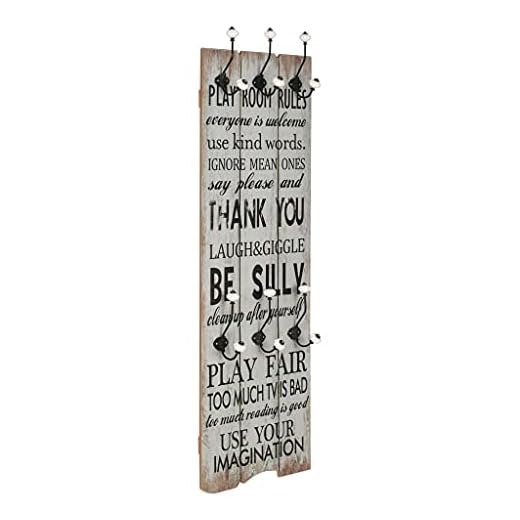 Svart och vit MDF-skiva + metallkrokar hem trädgård kappa hattställVäggmonterad klädhängare med 6 krokar 120 x 40 cm tack