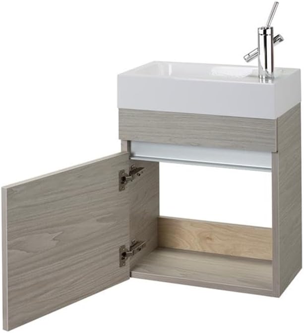 Cutler Kitchen and Bath Piccolo 18 inch Wall Mounted Bathroom Vanity with Sink, Cultured Marble Top - Bathroom Sink Vanity with Soft Close Door, Weekend Getaway