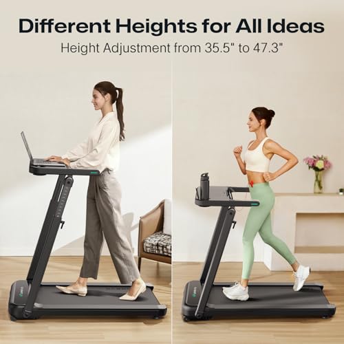 UREVO Walking Pad Treadmill with Adjustable Desk, Foldable Treadmill with Incline, Folding Treadmill Desk, Smart Walking Pad with Handle Bar, UREVO SmartCoach App, Remote Control, 265 Lbs Capacity