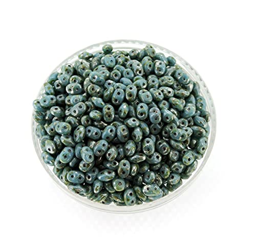 Czech Two-Hole Seed Beads 5.5X2.5Mm Superduo Turquoise Blue Picasso 22.5 Gram Tube #TOP3