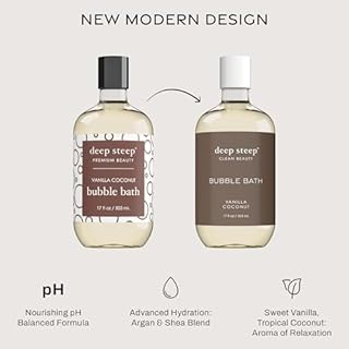 Deep Steep Vanilla Coconut Bubble Bath for Women, Hypoallergenic, Clinically Tested, Clean Formula for Sensitive Skin, Sulfate-Free, 17 fl oz Bottle, Essential Bath Accessories