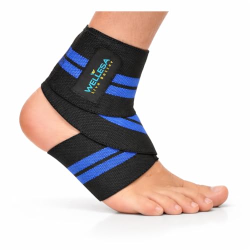Image of WELLESA Orthowrap Ankle Support Brace | Free Size - Single (Blue) | Compression Wrap for Ankle Sprain | Swelling & Foot Pain Relief | Ankle Stabilizer for Sports, Running, Gym & Injury Recovery