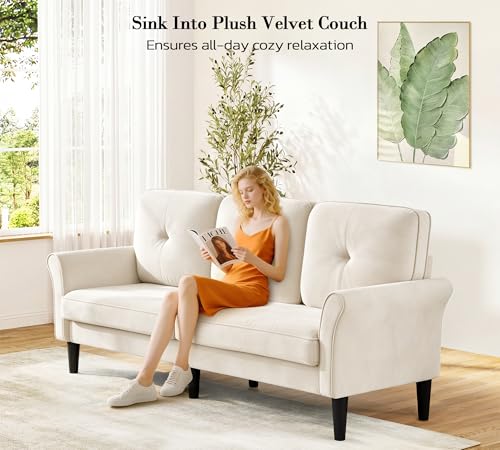 Image of Loveseat Sofa, 83 inch Love Seat Couches, Comfy Velvet Small Couch for Bedroom, Tool-Free Setup Small Couches for Living Room, Modern Sofas for Living Room, 750lbs Load Sofas & Couches, White Couch