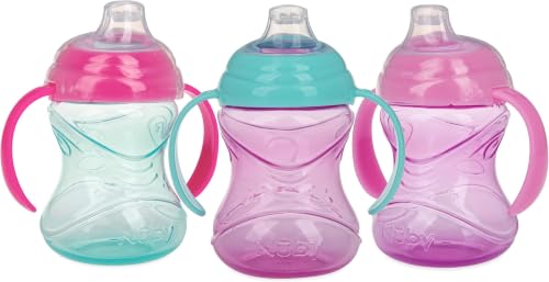 Image of Nuby Clik-It Grip N' Sip Soft Spout No-Spill Training Sippy Cup with Handles - 10 oz - 4+ Months - Aqua /Purple /Pink,3 Count (Pack of 12)