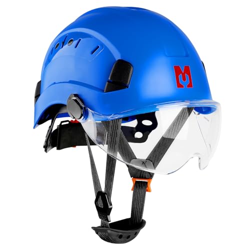 Mustbau Hard Hats with Safety Goggles EN397 Certified Safety Helmet with Chin Strap, Wheel Ratchet Adjust 53-63 cm for Construction, Forestry and Industrial
