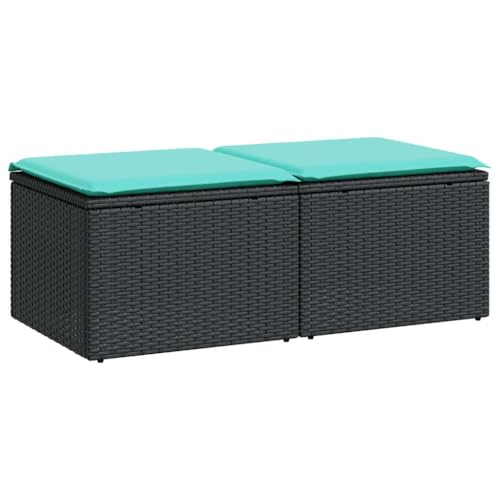 Ensemble de canapé 2 pièces polyrotin noir modulable avec coussins déhoussables