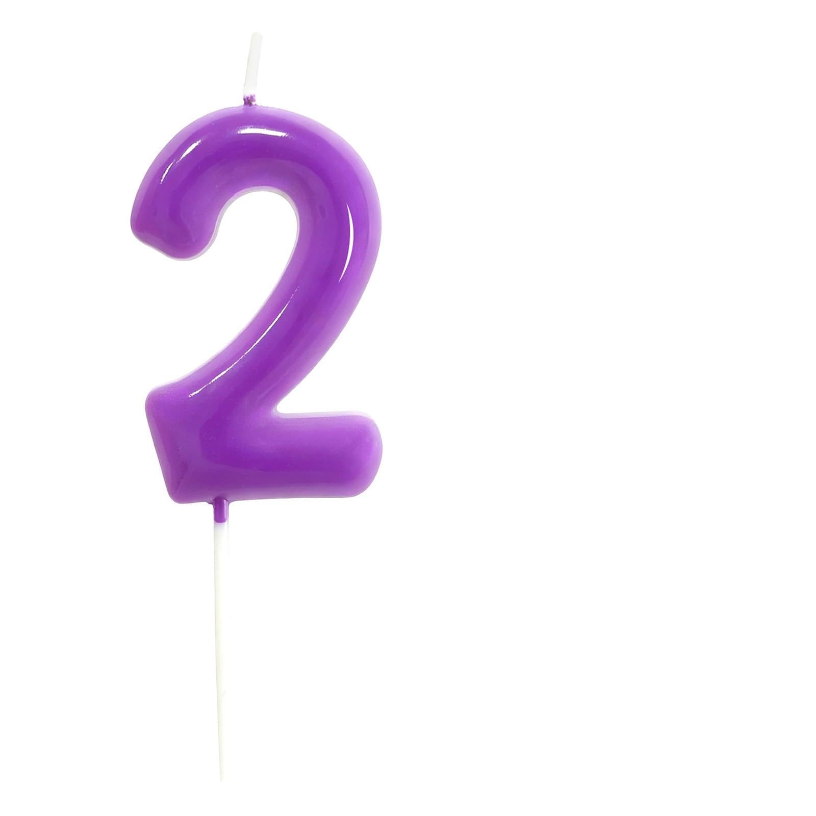 Purple Birthday Number 2 Candles Happy Birthday Cake Topper Number Candles for Birthday Party Decorations Wedding Anniversary Celebration Party Supplies