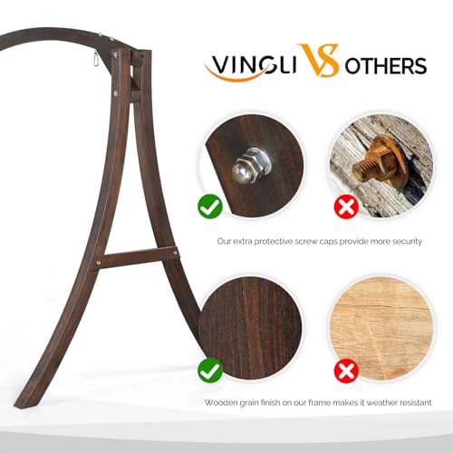 Image of VINGLI 6.7FT Wooden Porch Swing Frame, 1000-lb A-Frame Stand, Rustic