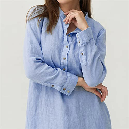 Robe longue d'été en coton et lin bleu clair Haitpant en taille M