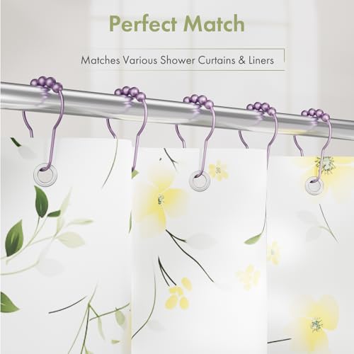 Image of Amazer Shower Curtain Hooks, Rust Resistant Purple Shower Curtain Hooks for Bathroom, Stainless Steel Glide Shower Hooks Hangers for Bathroom Shower Rods Curtains, Set of 12 Hooks, Greyish-Purple