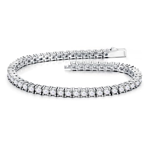 MOOSEA Moissanite Tennis Bracelet for Women Men, 4.9-5.3CT D Color VVS1 Clarity Lab Created Moissanite Bracelets 925 Sterling Silver Tennis Bracelet Anniversary Birthday Gifts Jewelry 6.5-7.0INCH